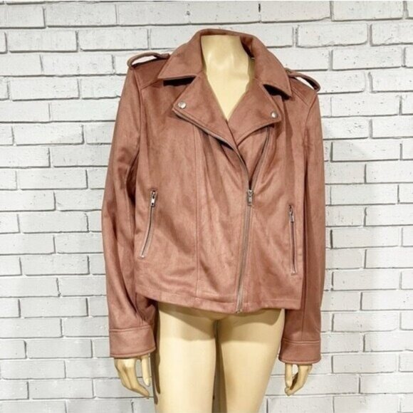 ASOS Pink Faux Suede Moto Jacket — Women’s Size 14 NWT - Picture 1 of 8